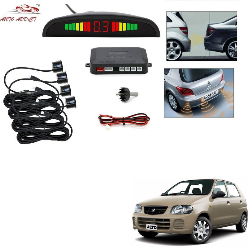 AuTO ADDiCT parking-sensors-black-129 Car Reverse Parking Sensor with LED Display 4 Sensor Reverse Parking Auto Radar Detectors (Black) For Maruti Suzuki Alto Parking Sensor(Electromagnetic Systems)