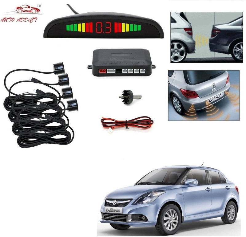 AuTO ADDiCT parking-sensors-black-156 Car Reverse Parking Sensor with LED Display 4 Sensor Reverse Parking Auto Radar Detectors (Black) For Maruti Suzuki Swift Dzire New 2020 Parking Sensor(Electromagnetic Systems)