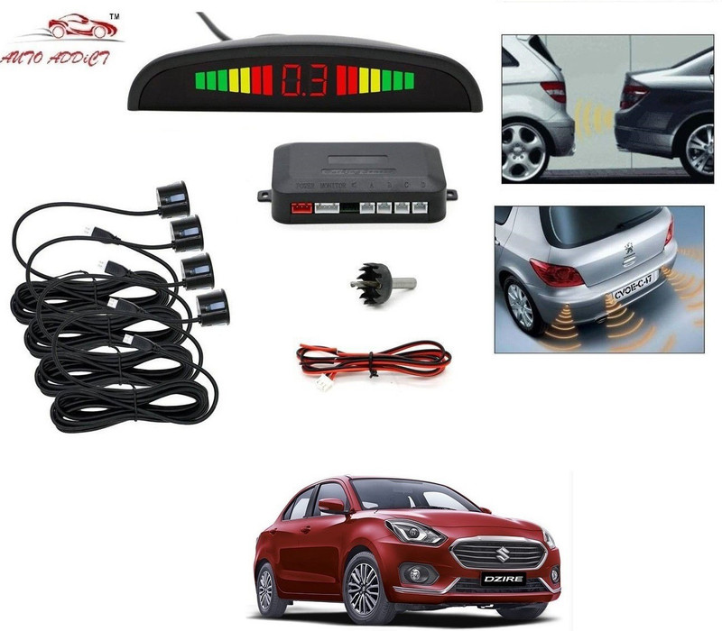 AuTO ADDiCT parking-sensors-black-156 Car Reverse Parking Sensor with LED Display 4 Sensor Reverse Parking Auto Radar Detectors (Black) For Maruti Suzuki Swift Dzire New 2020 Parking Sensor(Electromagnetic Systems)