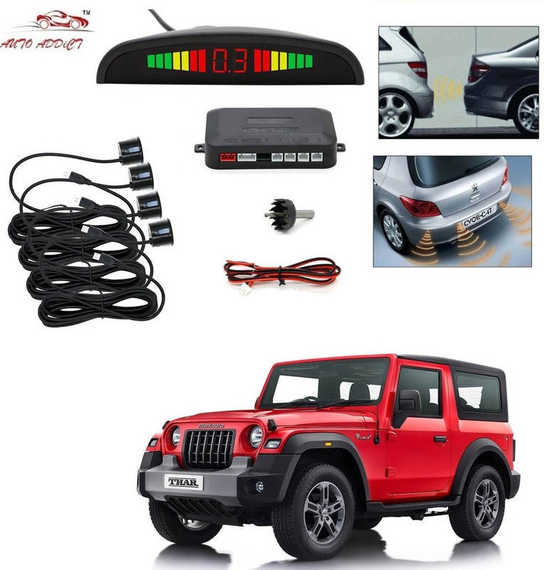 AuTO ADDiCT parking-sensors-black-119 Car Reverse Parking Sensor with LED Display 4 Sensor Reverse Parking Auto Radar Detectors (Black) For Mahindra Thar Parking Sensor(Electromagnetic Systems)
