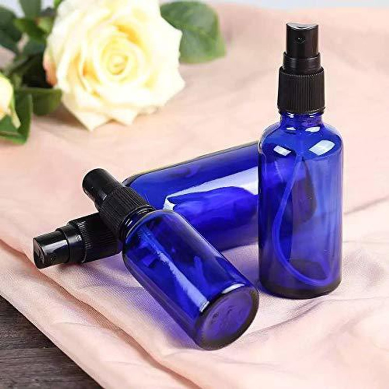JARBAZAAR BLUE Round glass Bottle with Spray Pump for Multi use DIY Perfume 6 PCS 30 ml Glass Spray Bottle(Pack of 6, Blue)