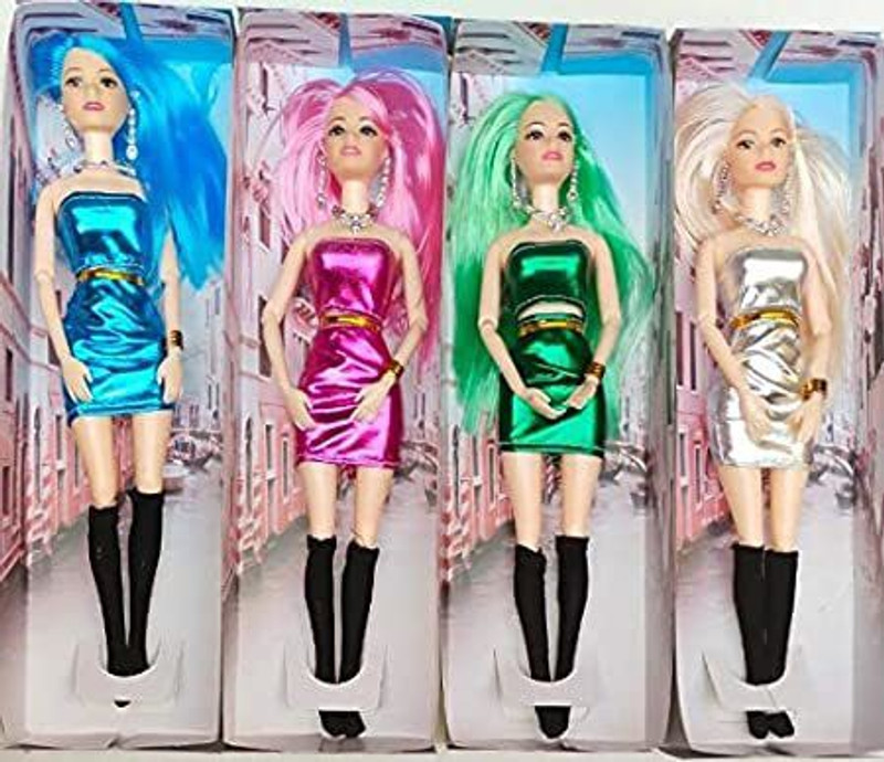 Kmc kidoz 4 pcs Doll Set for Girl Fashion Doll - ( Foldable ) Movable Joints Movable Joints Knee, Legs, Arms, Hands, Elbow for Kids, Girls (Pack Off 4)(Multicolor)