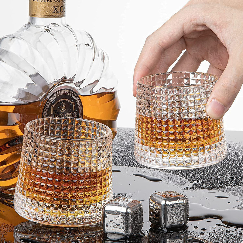 VLKMK (Pack of 2) Crystal Whiskey Glasses, Rotatable New Fashioned Glasses, Tumbler Rocks Bar Glass for Drinking Bourbon, Scotch , Cocktails, Cognac, Pack of 2 (200ml) Glass Set Whisky Glass(200 ml, Glass, Clear)