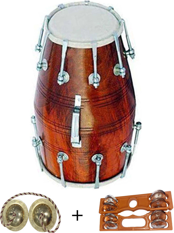 RAM musical COMBO Dholak with Manjira + Khadtal Nut & Bolts Dholak(Multicolor)