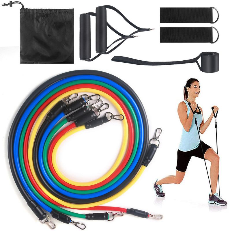 MODERNWOMANIYA Resistance Bands 11 pcs Set, Stretching and Exercise, Door Anchor, Foam Handles Fitness Accessory Kit Kit