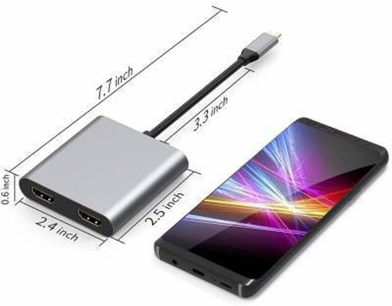 Tobo 4 IN 1 USB C to Dual HDMI Adapter 4K @ 60hz, 4 in 1 Type C to Dual HDMI, USB 3.0 Port, USB C PD Charge Compatible with MAC OS, Windows, Android, Linux USB C Device HDMI Connector 3840 inch Blu-ray Player(Grey)