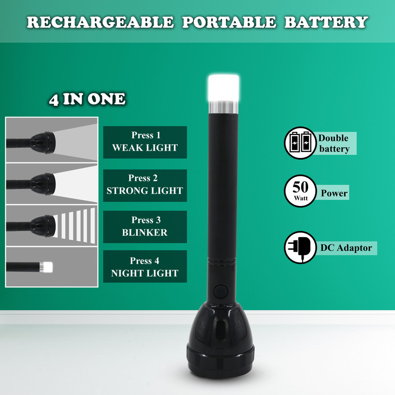 awza L-100 Torch(Black, 24 cm, Rechargeable)
