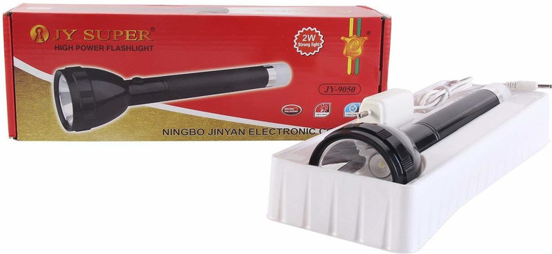 EVER STAR Shri Rechargeable LED Flashlight with HIGH Power 2W Torch Cum LAMP 20cm, Black Flambe Torch