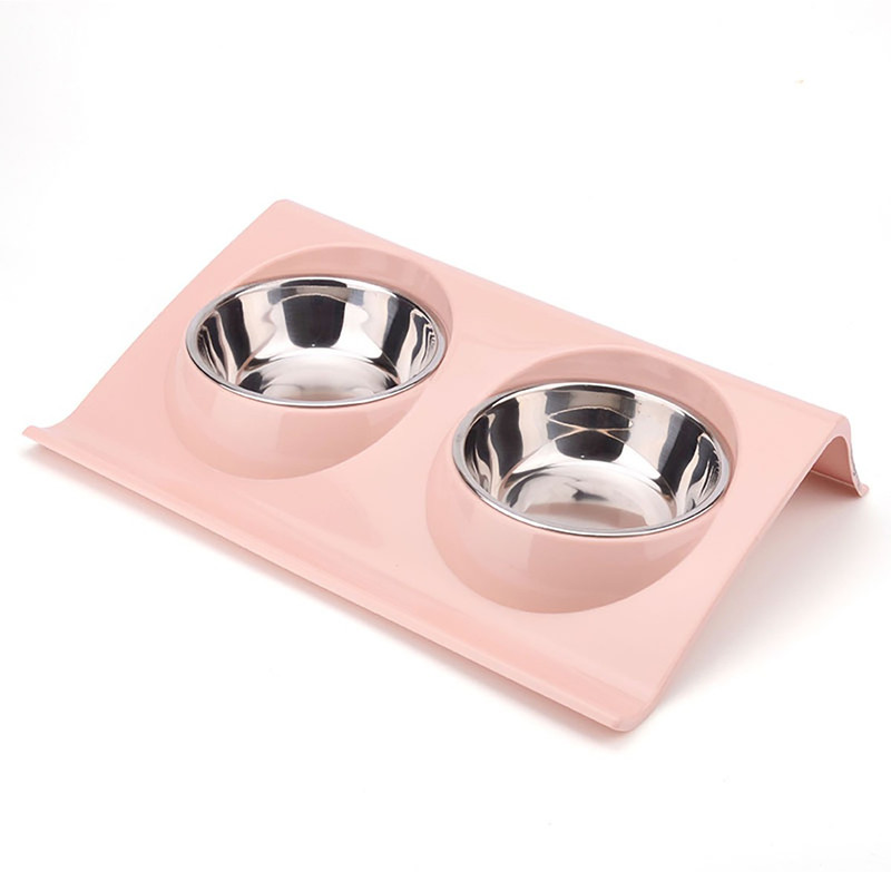 Youstylo Dog Cat Feeding Bowl, Non Slip Bowl - Stainless Steel Pet Slower Food Feeding Dishes - Interactive Puppies Cats Feeder Bowls Pink Square Plastic Pet Bowl(200 ml Pink)