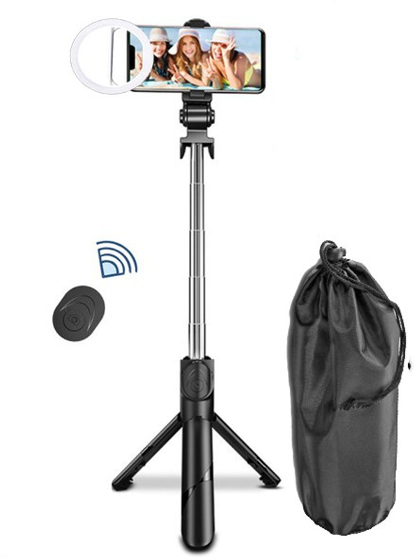 POZUB 3IN1 MULTI-PURPOSE SELFIE STICK TRIPOD + LED SELFIE RING LIGHT + DUSTPROOF BAG Selfie Stick Remote Control Tripod Handheld Selfie Stick Holder Action Camera Stand in Gimbal Stabilizer, |in mobile holder With Mobile Clip Holder & BT Remote Extendable Monopod Live Photo Holder Tripod Multi-Use S