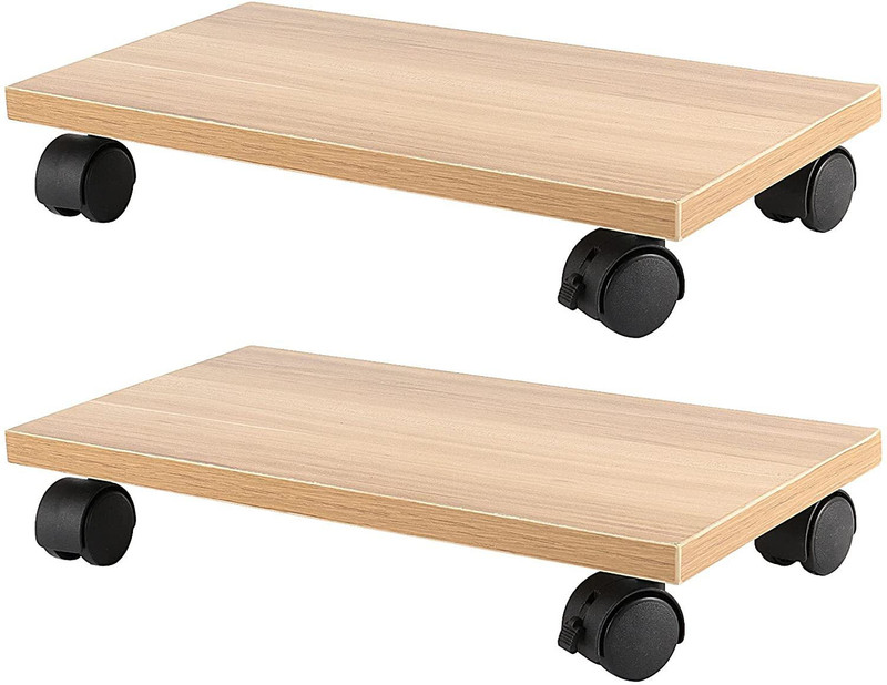 UniShop CPU Holder Stand with2 Mute Caster Wheels & 2 Locking Caster Wheels Floor Stand (Brown Set of 2) CPU Holder(Wooden)