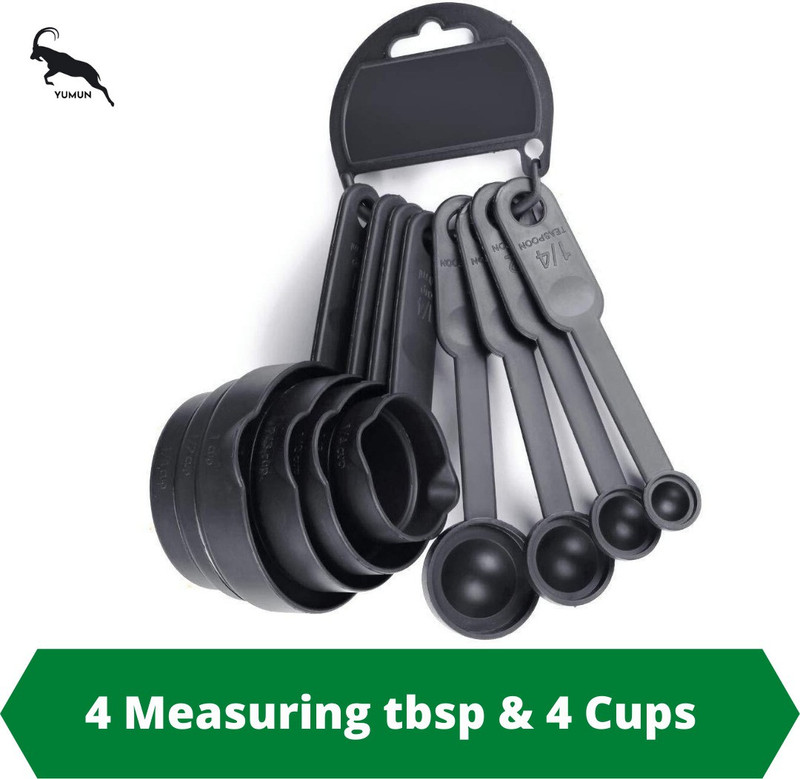 Yumun Measuring Cups and Spoons Set - A Helpful Easy to Read Size Kitchen Product (8 Pieces Set - Black) Measuring Cup Set(240 ml, 120 ml, 60 ml, 30 ml, 10 ml, 5 ml, 2.5 ml, 1.2 ml)