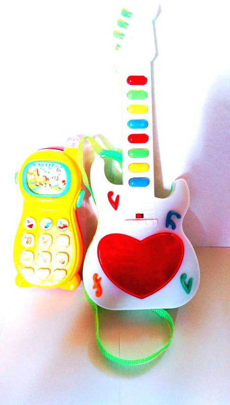 Kmc kidoz combo Musical Mini Guitar Toy With Musical Rhymes Sound And 3D LED Light | Battery Operated & Learning Mobile Phone With Projector Toy for Kids(Multicolor)