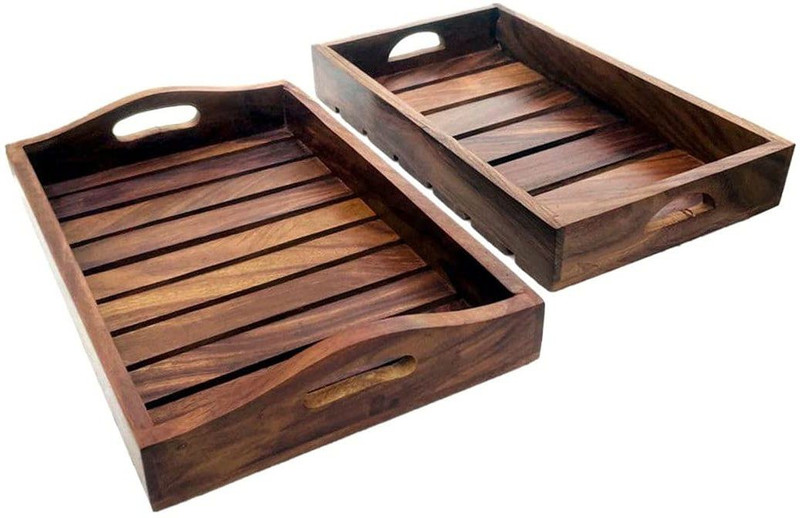 Craft Expertise Sheesham Wood Serving Trays Set of - 2, Brown Tray(Pack of 2)