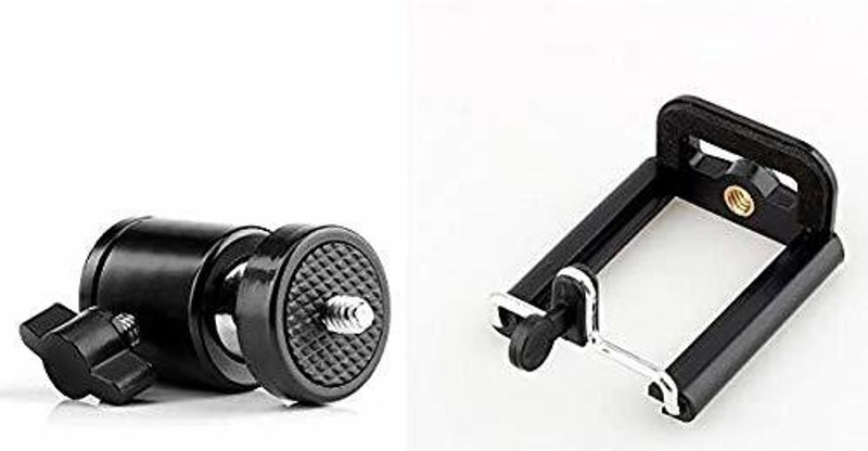 Viraan Ball Head with Basic Mobile Phone Holder clip (BALL HEAD | CLIP) ( COMBO PACK OF 2 ) Tripod Ball Head(Black, Supports Up to 500 g)