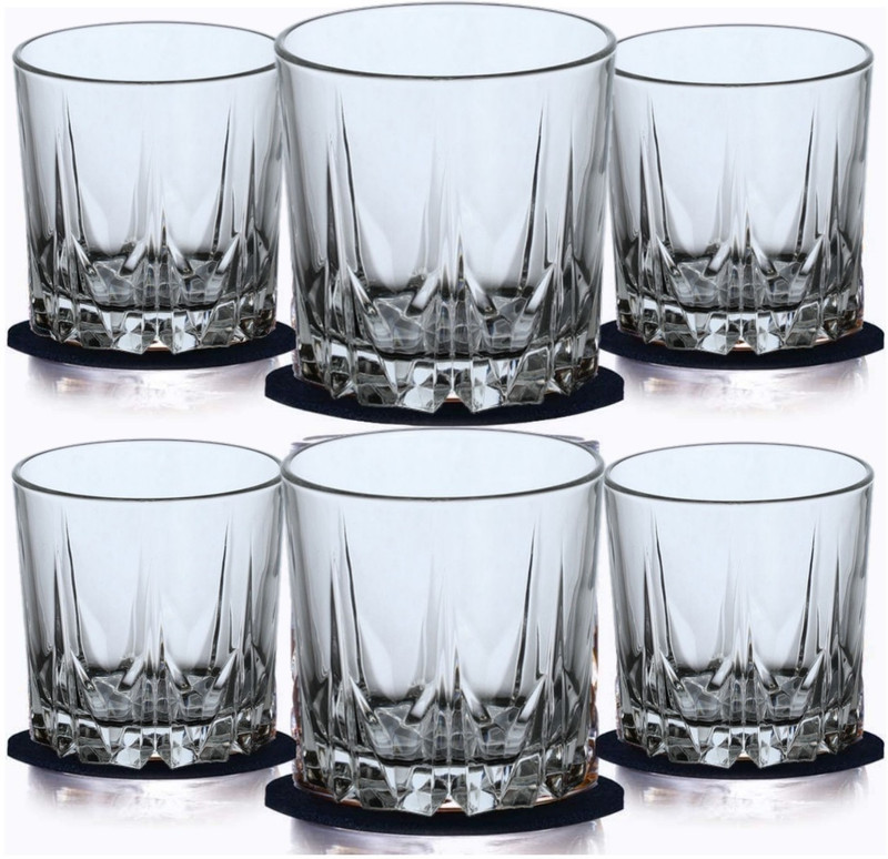 vetreo (Pack of 6) Karat Glass Set Home Office Glass Water Glass Business Promotion Gifts Portable Juice, Water, Whisky, Beer, Rum Glass Cup. Wine and Whiskey Glass, Water and Juice Tumbler Glass Set, with Multi-Purpose Beverage Drinking Transparent Glass, Clear (Dubai) Bar Glass for Drinking Bourbo
