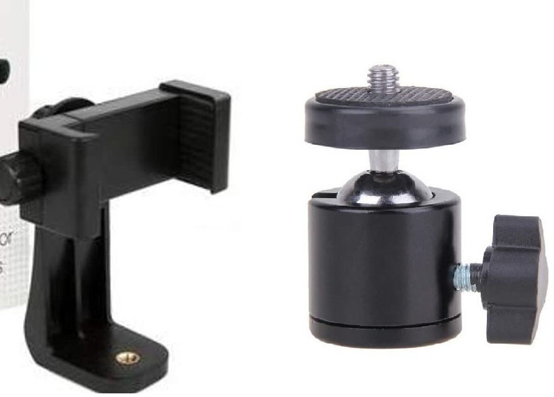 Viraan Tripod Ball Head with 360 Mobile Tripod Mount Adapter 1/4" Screw Thread Base Mount for Lighter DSLR Camera Camcorder ( COMBO PACK) Tripod Ball Head(Black, Supports Up to 1600 g)