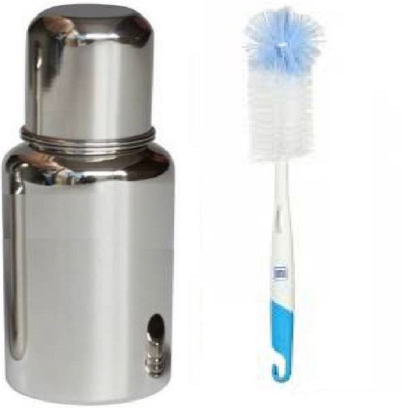 BABA PAPA Stainless Steel Baby Feeding Bottle 250 ml Easy to Hold Design Silicon Nipple, Silicon Sipper With Cleaning Brush - 250 ml(Silver)