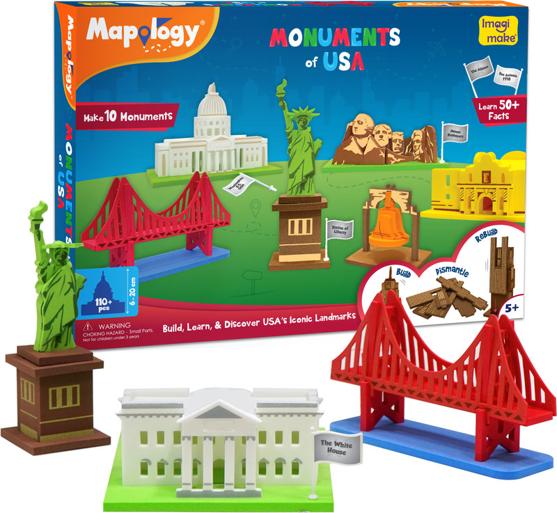 Imagimake Mapology Monuments of USA- Construction Set- Make 10 Monuments- Educational Toy(Multicolor)