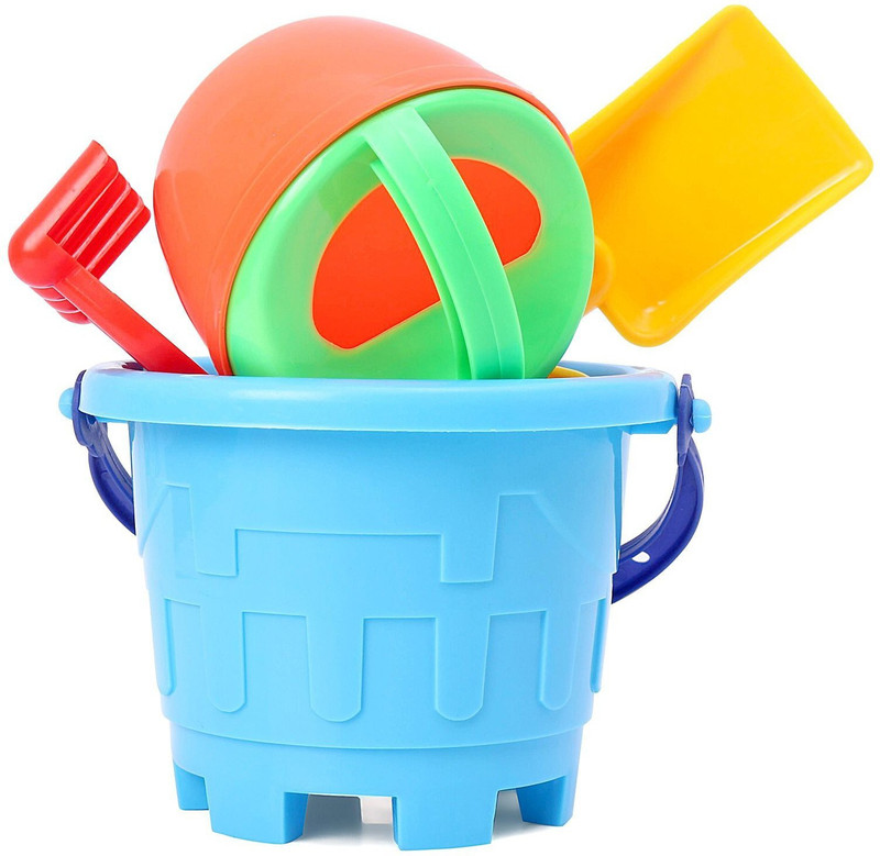 SVE Sand Game Castle Building Plastic Beach Toy Set for Kids Summer Fun Creative Activity Playset & Gardening Tool with Accessories & Bucket-Pack of 6(Multicolor)