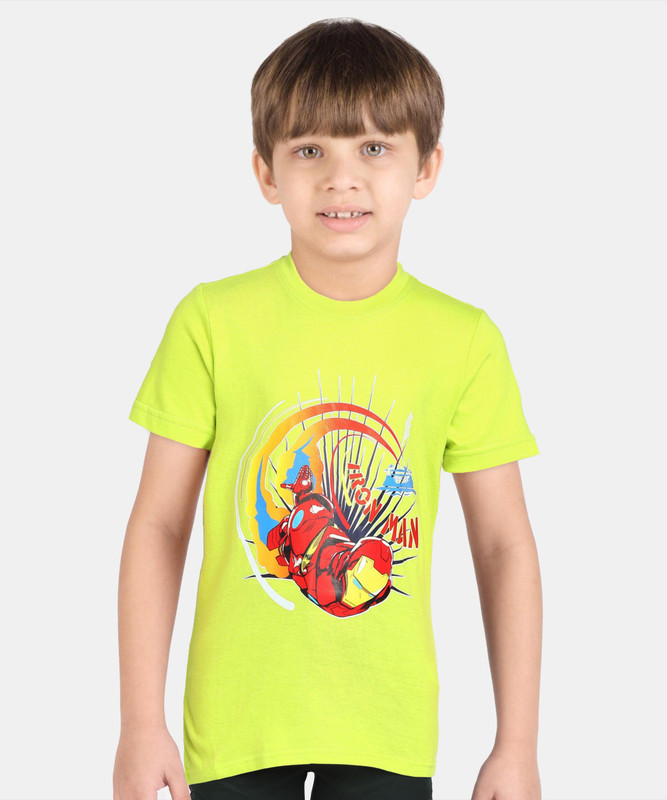 DISNEY BY MISS & CHIEF Boys Typography, Printed Pure Cotton Regular T Shirt(Light Green, Pack of 1)