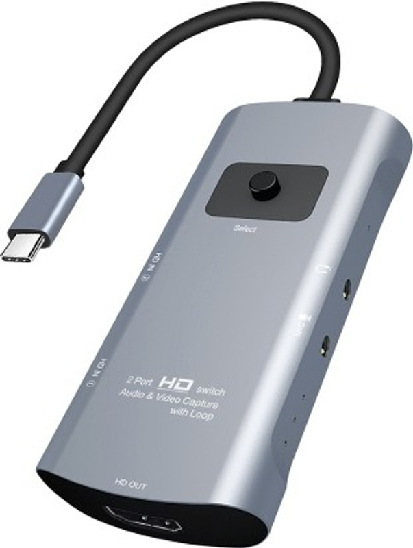 Tobo Z54A HD Output + 2 x HD Input + Mic + Audio to Type-C Video Capture Switcher with Loop 1080 inch Blu-ray Player(Grey)