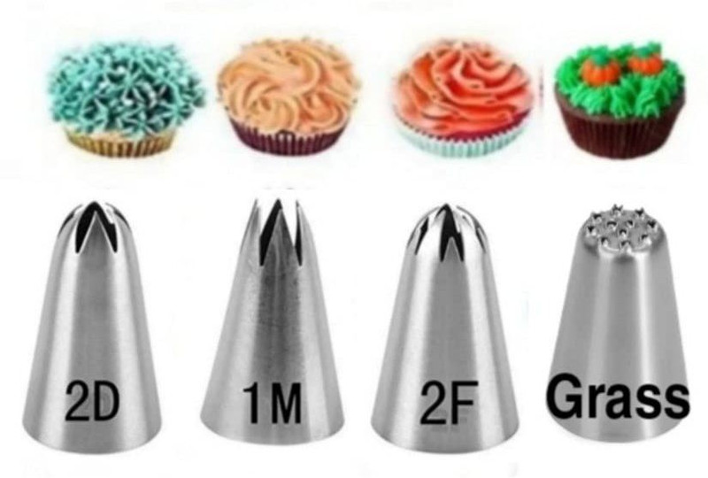 hussaini mart 2D,1M, Grass, Rose Icing Nozzle DIY Cream Rose Flower Piping Nozzles Stainless Steel Cupcake Pastry Tips Nozzle Bakery Cake Decoration Tool Kitchen Set,Steel Quick Flower Icing Nozzle (Steel Pack of 2 Stainless Steel Multi-opening Icing Nozzle(Multicolor Pack of 4)