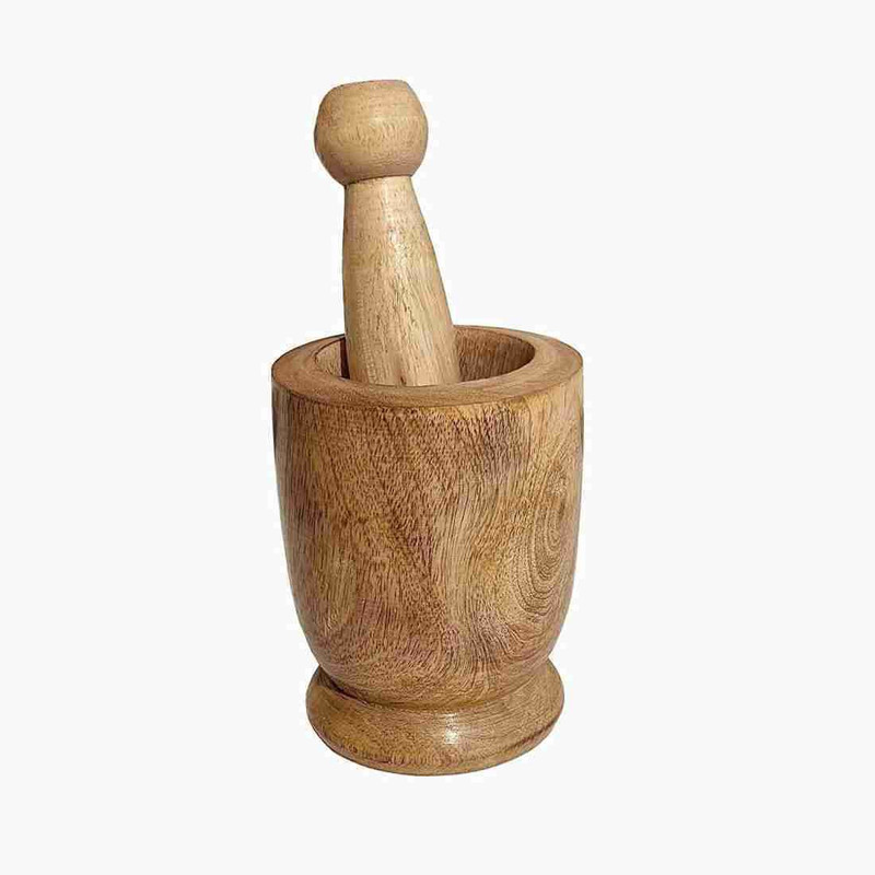 QBIC Handmade Wooden Spice Mortar & Pestle in Natural Brown / Wooden Masher Wood Masher(Pack of 1)