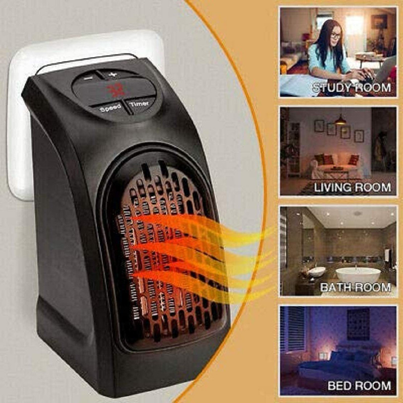 Aravli Small Electric Handy Room Heater Compact Plug-in, The Wall Outlet 400Watts, Handy Air Warmer Blower Adjustable Timer Digital Display for Office/Camper Fan Room Heater