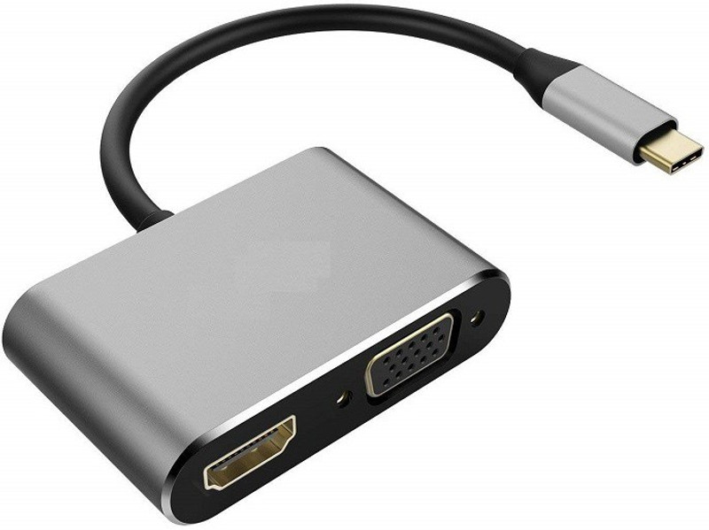 TECHON  TV-out Cable Type C to HDMI VGA Converter Adapter, 4K 1080p USB 3.1 Connector for MacBook Pro/Chromebook Pixel/Lenovo 900/Dell XPS/Samsung Galaxy S8/S8 Plus, No Driver(Silver, For Computer)