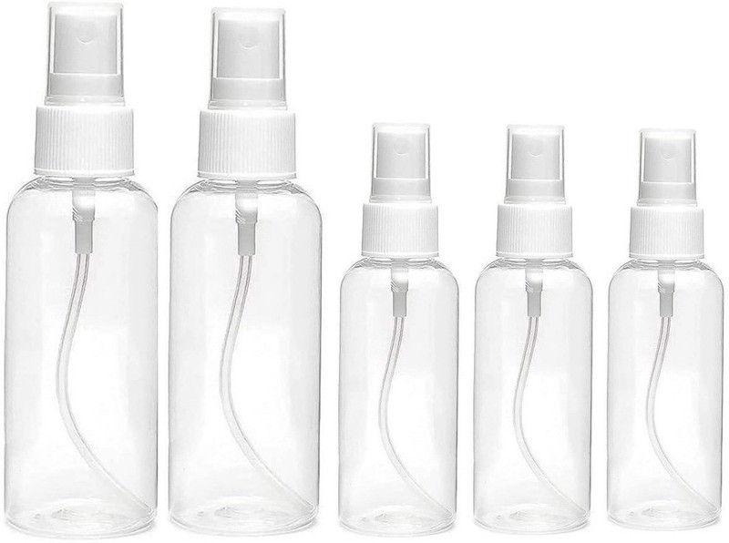 mastBus 3Pcs 50Ml 3Pcs 100Ml Black Transparent Spray Bottle 150 ml PET Spray Bottle(Pack of 5, Clear)