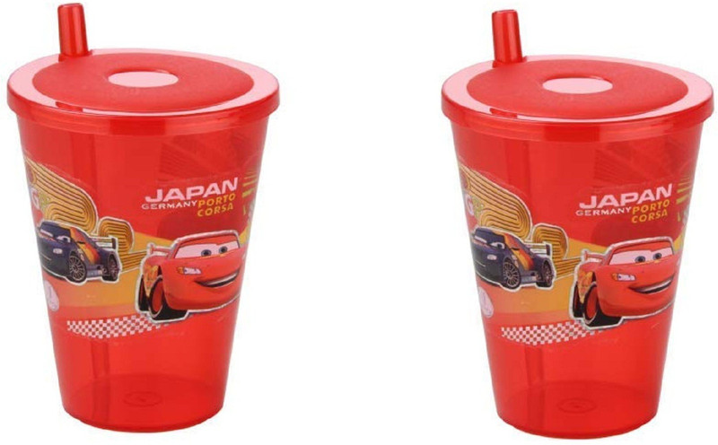 WiiBross Joyo Plastic Disney Sipper Glass with Straw and Lid, 200ml (Joyo-Multicolour) - 2 Glasses (2 Glass Set)(Multicolor)