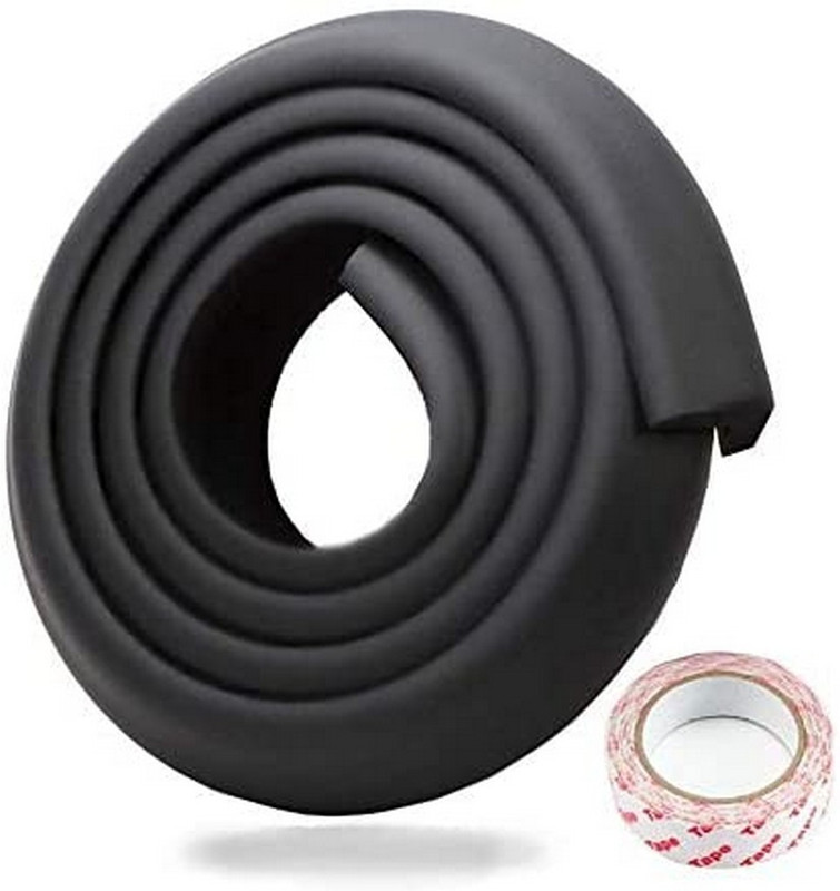SHIDHMI Bumper Strip, 2M DIY Thicken Table Edge Guard Protectors Baby Kids Security Desk Fireplace Countertop Pre-Taped Corners Widen Strip Cushion for Room Decor Black(Black)