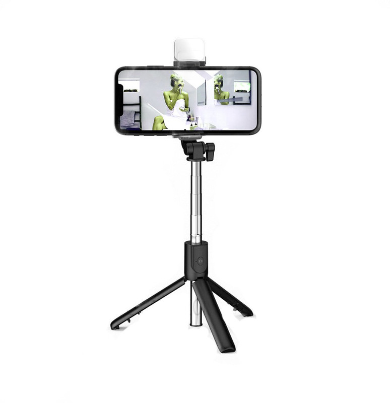 Wrapadore Selfie Stick Tripod With Fill Light +Dustproof Bag Wireless Bluetooth Detachable Remote, 360°Rotation, Selfie Stick And Stand R1S With Flash Light And Remote Control Selfie Stick Extendable Stick Mini Tripod With Detachable Remote For Smart Selfie Phone Holder Camera Flash Tripod, Monopod,