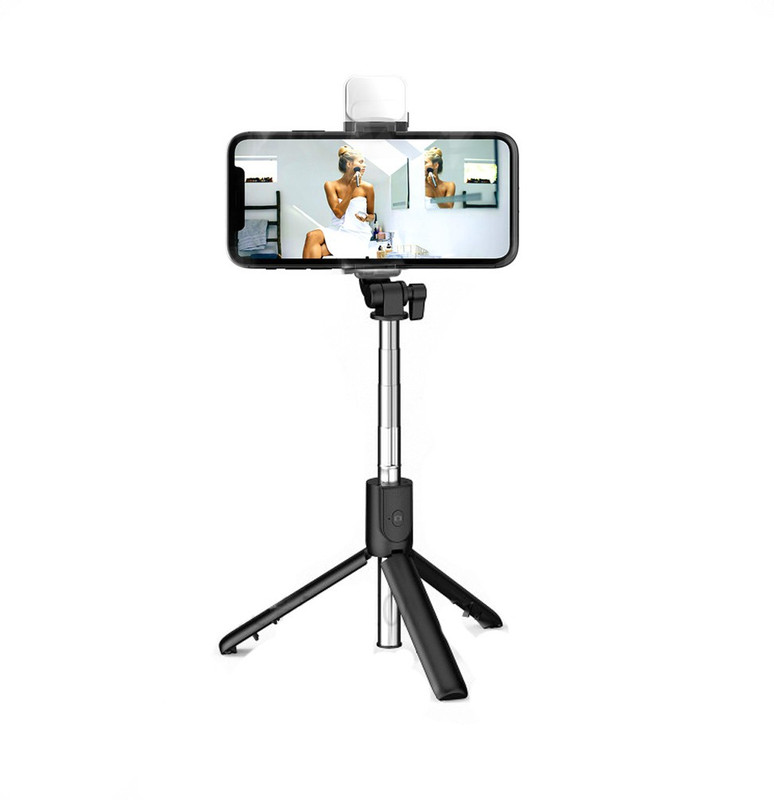 Wrapadore R1S Bluetooth Extendable Selfie Stick with Wireless Remote and 2 Level Fill Light for Making TikTok, Vlog Videos and Tripod Stand Selfie Stick Mini Tripod With Detachable Remote For Smart Selfie Phone Holder Camera Flash Tripod, Monopod, Tripod Ball Head, Tripod Bracket(Black, Supports Up