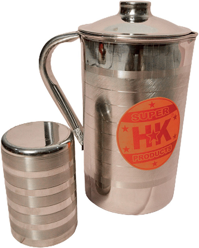 Super HK Stainless Steel Water Jug with LID & 1 Glass Jug Glass Set(Stainless Steel)