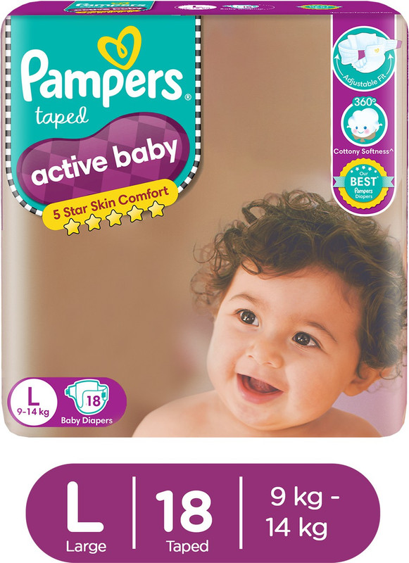 Pampers Active Baby Taped Diapers with Adjustable Fit - L(18 Pieces)