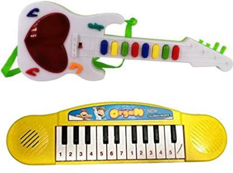 Kmc kidoz Musical Mini Guitar Toy With Musical Rhymes Sound And 3D LED Light | Battery Operated | Musical Instrument | Electric Keyboard | Lighting Toys & mini musical piano Best Gift For Kid And Toddlers(Multicolor)