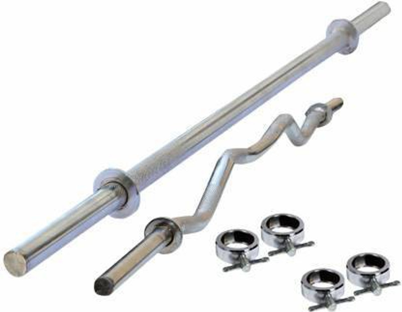 CLOVERBYTE Combo 3 Ft (19MM) Curl Rod & 5 Ft (19MM) Straight Rod with 4 Round Lock Weight Lifting Bar