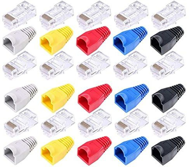 EXPERTRONICS 10 Set of RJ45 Cat5, Cat6 Connectors and Cat5, Cat6 Strain Relief Boots - 10 Pcs Wired Ethernet Lan Adapter compatible with Linux, Mac, Ubuntu, Windows(1000 Mbps)