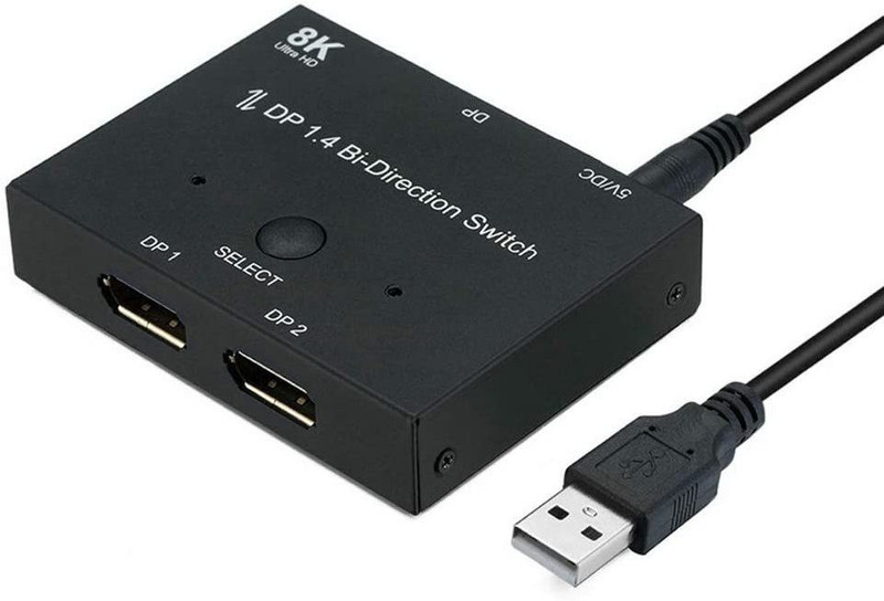 microware DisplayPort Bidirectional Switch DP 1.4 Splitter-Upgraded Version 8K@60Hz, 4K@120Hz, 2K@144Hz, 1080P@240Hz, 3D, DP Switcher with LED Indicator for PCs, Laptops, Gaming Consoles, TV Receivers, TVs etc. Media Streaming Device(Black)