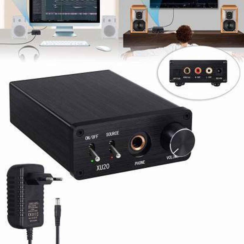 microware 192kHz DAC Converter with Headphone Amplifier Digital to Analog Audio Converter Coaxial SPDIF Toslink to Analog Stereo L/R RCA 6.35mm Jack Audio Adapter Support PCM/LPCM 2.0CH 3 W AV Control Amplifier(Black)
