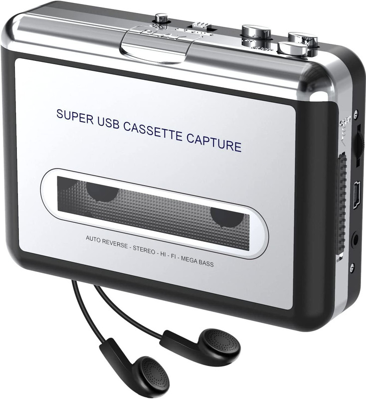 microware Cassette Tape to MP3 CD Converter, Convert Walkman Tape Cassette to MP3, MP3 Player(Silver, Black, 3.4 Display)
