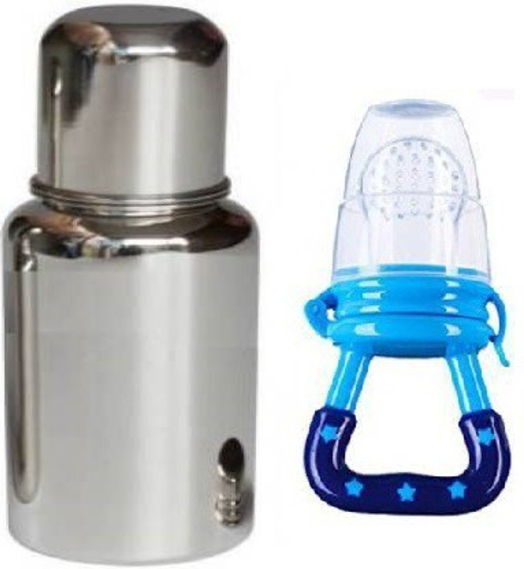 little monkeys Stainless Steel silver Baby Feeding Bottle for Milk Easy to Hold Design 304 Food Grade Silicon Nipple With Fruit Feeder, 250 ml - 250 ml (Silver) (pink) - 20 ml(Blue, Silver)