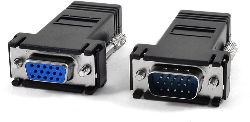 microware TV-out Cable VGA Female to RJ45 Ethernet Port Adapter RJ45 to VGA Female Converter Extenders(Black, For Computer)