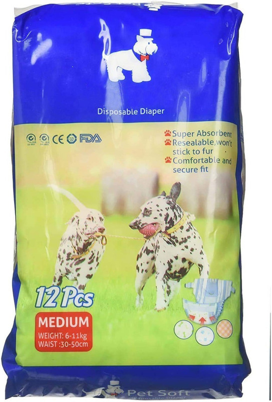 Woofy Disposable Pet Diapers for Dogs | Leak Proof, Super Absorbent Core, Comfortable, and Secure Fit - 12 Pieces (X-Large) Disposable Dog Diapers(Pack of 12 XL)