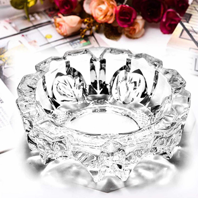 Onprix Ashtray , Large Glass Ashtray for cigarette cigar , Clear Crystal Ash trays Outdoor Glass Round Ashtrays . Clear Glass Ashtray(Pack of 1)