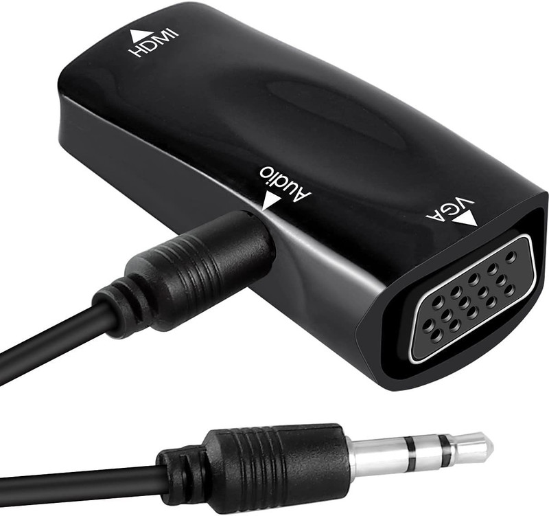 microware TV-out Cable HDMI to VGA Adapter, Active HDMI to VGA Converter (Female to Female) with Audio, Support HD 1080P@60Hz, TV Stick, Laptop, Roku, Xbox (3.5mm Audio Cable Included)(Black, For Laptop)