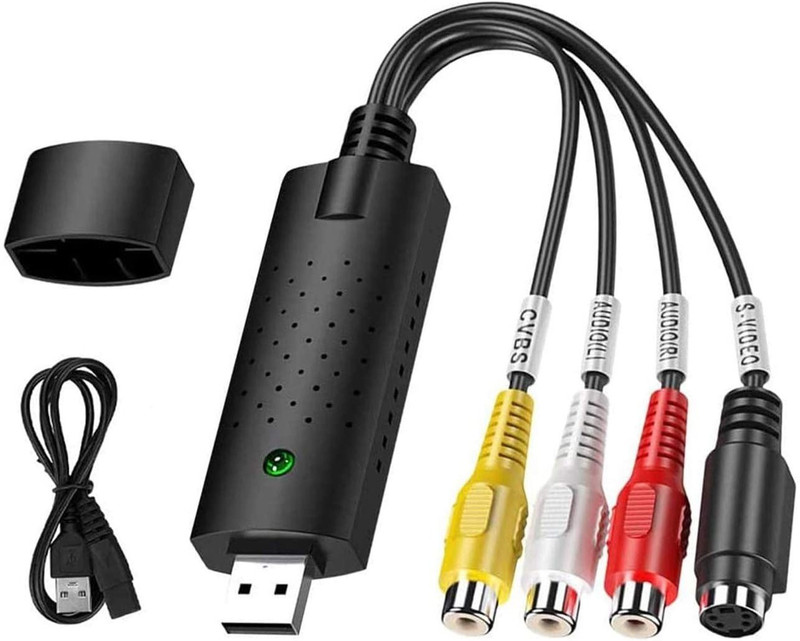 microware  TV-out Cable USB Audio Video Converter, VHS to Digital Converter, Video Capture Card Digitize from Analog Video VCR VHS DVD, for Windows 7 8 10(Black, For TV)