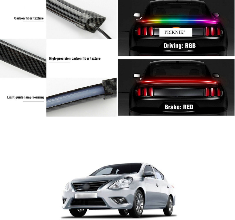 PRTEK Carbon Fibre LED Rear Spoiler with Remote Control for Car Trunk Universal Exterior Car LED Tail Light Strip fit for Roof, Wing, Brake Light, Turn Signal Light Spoiler Lip Kit A186 Matte, Glossy, Chrome Nissan Sunny Rear Garnish